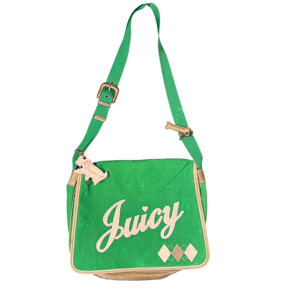 Vintage RARE Juicy Couture green corduory messenger bag
